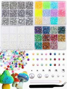 48 grilles de kit de strass pour ongles en perle et résine de couleurs mélangées, cristaux à dos plat avec un stylo de ramassage et des pinces pour la décoration des ongles, le maquillage, les chaussures et les artisanat de paillettes DIY - Multicolore - Voir 11