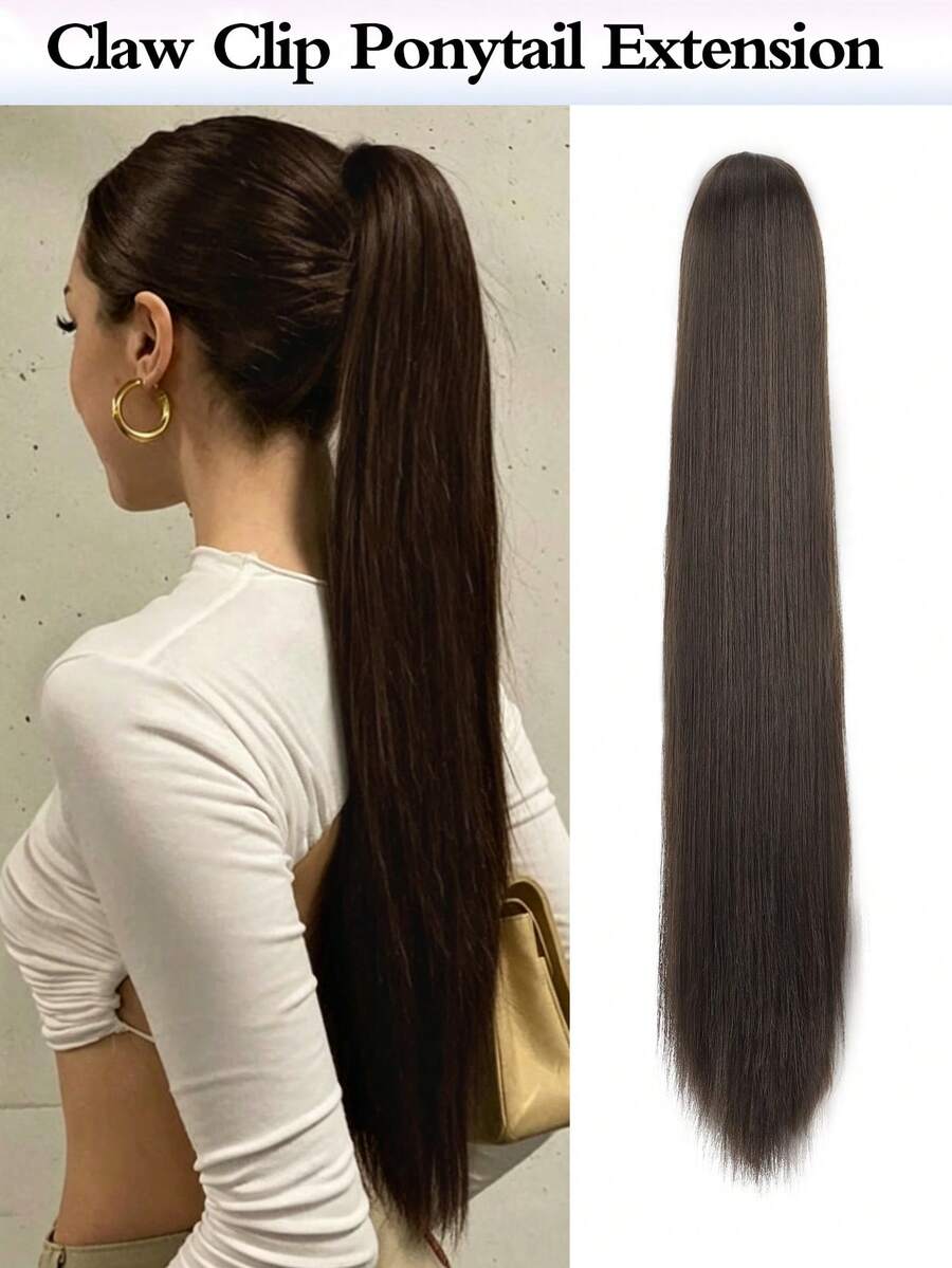 Wig Ekor Kuda Lurus Panjang 28 Inci, Wig Ekstensi Ekor Kuda Tali Serut Alami dan Tak Terlihat untuk Wanita, Cocok untuk Pemakaian Sehari-hari dan Kencan. - MultiWarna - View 1