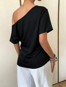 Áo sơ mi nữ phối ren tương phản, bèo nhún eo, đa năng cho mặc hàng ngày. - màu đen - Xem 9