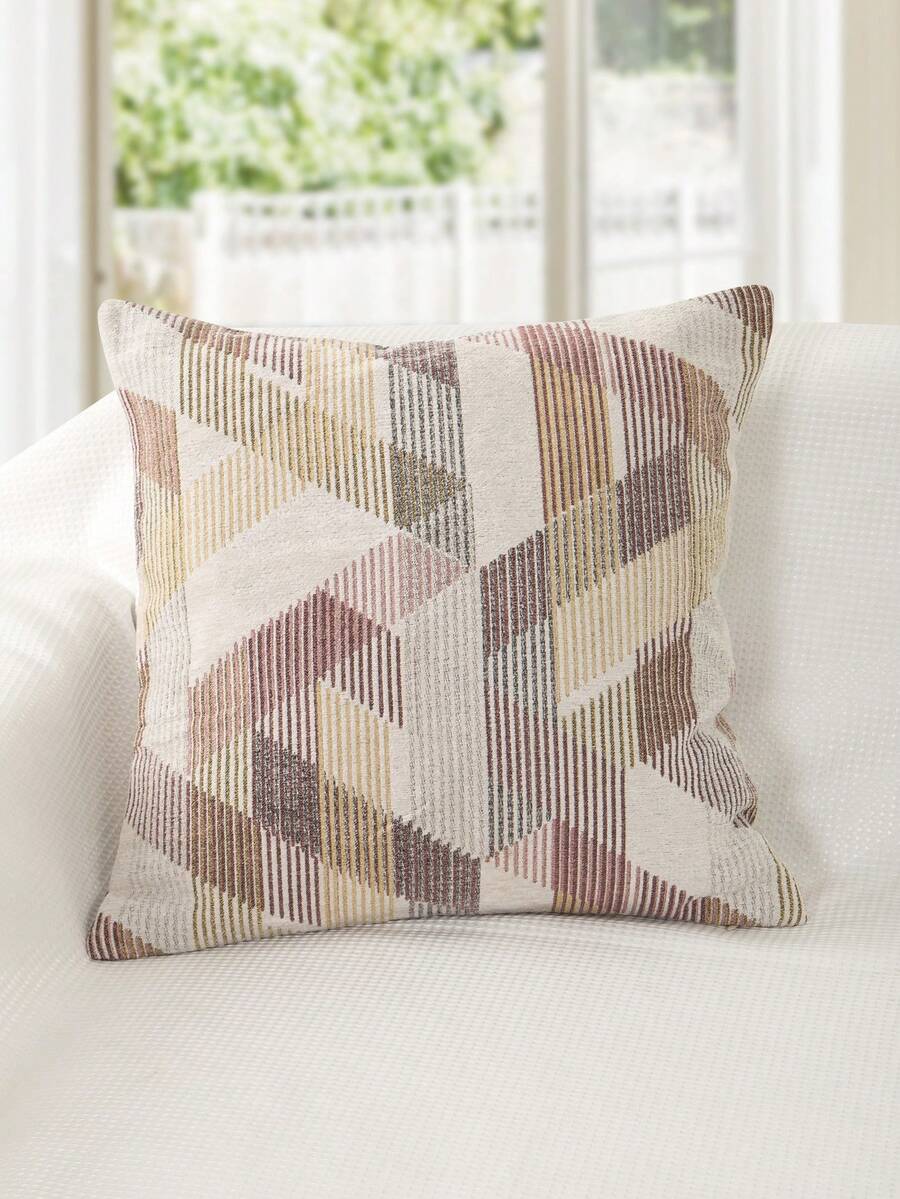 1 pieza Funda de cojín cuadrada de poliéster moderno con patrón geométrico de jacquard, suave y cómoda para la decoración del hogar en la sala de estar - Multicolor - Ver 1