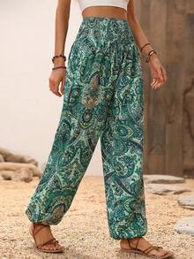 Pantalones jogger con estampado de paisley de cintura fruncido - Multicolor 3 - Ver 1
