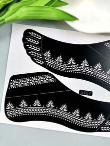 1pc Geometric Leaf Mandala Hollow Template Sticker, Leaf, Wavy Arc, Dotted Decorative Line, Foot Painting, Body Art Template, Spring/Summer Pattern Tattoo Template, Suitable For Wedding Design, Holiday Party, Foot Art Makeup Tattoo - Black - View 6