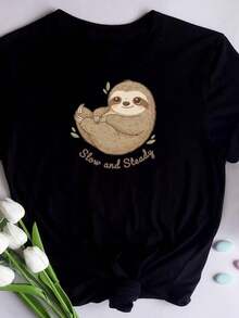 Funny Easygoing other T1S1Hirt, ow and Steady T1EE, back to work S1Hirt, office dread A1parel, Anti Hustle Humor, WhimsiC1Al Animal Lover Gift. - Negro - Ver 2