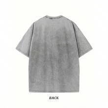 Camiseta de Algodón Puro de 230g con Estampado Creativo "Coconut Tree LOGO", Hombros Caídos, Estilo Oversize, Lavada, Retro Urbana para Hombre, Básica, Holgada, Estilo Hip-hop, Unisex, Lavado Ácido - Camiseta gris lavada - Ver 3