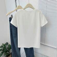 Men's Short-Sleeved T-Shirt, Made Of High-Strength Pure Cotton, American Street Style, Crew Neck, Loose Fit, Oversized Design, Niche Style, High-End, Modern, Casual, Versatile, Half-Sleeve, For Couples, NGPJ100% Cotton - 白色 - 查看 4