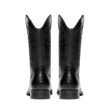 Men's Western Premium Leather Cowboy Boots Square Toe Pull On Embroidered Design All Seasons Comfort,Durable Leather Retro Short Boot Country Chic - Black - View 5