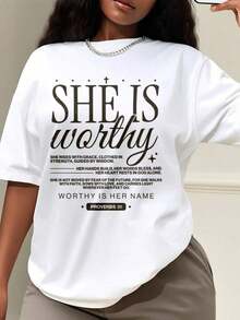 1 Piece Of Women's Oversized Style T-Shirt, Christian T-Shirt "Faith Over Fear", Christian Gift, Faith T-Shirt, Oversized T-Shirt For Women, Perfect For Christmas Parties Or As A Gift, Soft And Comfortable, 180g 100% Cotton, Designs Are Printed. Unisex. - 白色 - 款式 2 - 查看 1