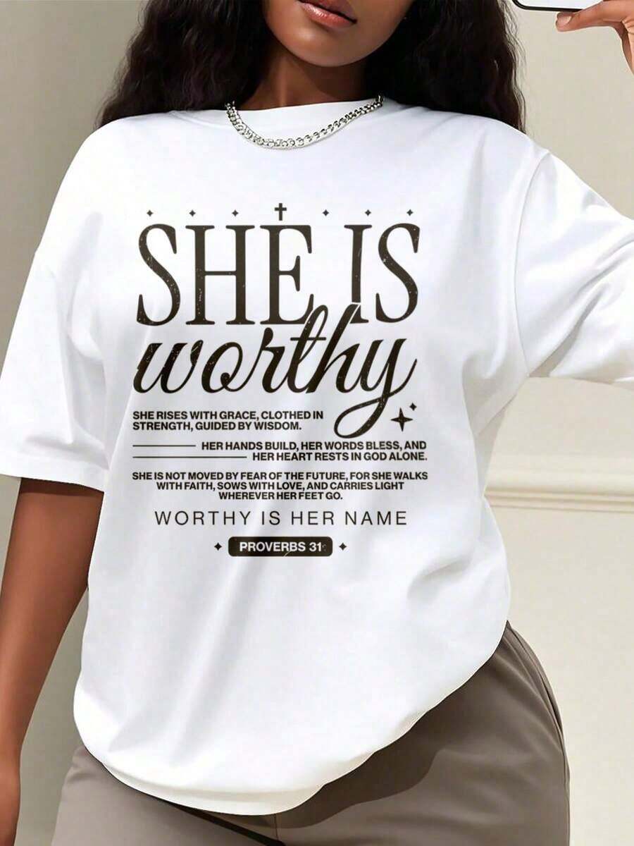 1 Piece Of Women's Oversized Style T-Shirt, Christian T-Shirt "Faith Over Fear", Christian Gift, Faith T-Shirt, Oversized T-Shirt For Women, Perfect For Christmas Parties Or As A Gift, Soft And Comfortable, 180g 100% Cotton, Designs Are Printed. Unisex. - 白色 - 款式 2 - 查看 1