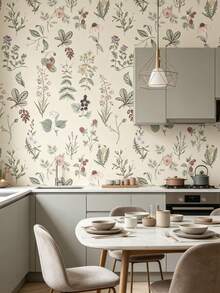 1 Roll Light Yellow Floral Series Wallpaper, Bohemian Style Removable PVC Wallpaper, Modern Minimalist Self-Adhesive Design. This Multi-Functional Home Wall Sticker And Home Decor Sticker Is Suitable For Cabinet Decoration, Bedroom Accent - Multicolor - View 6