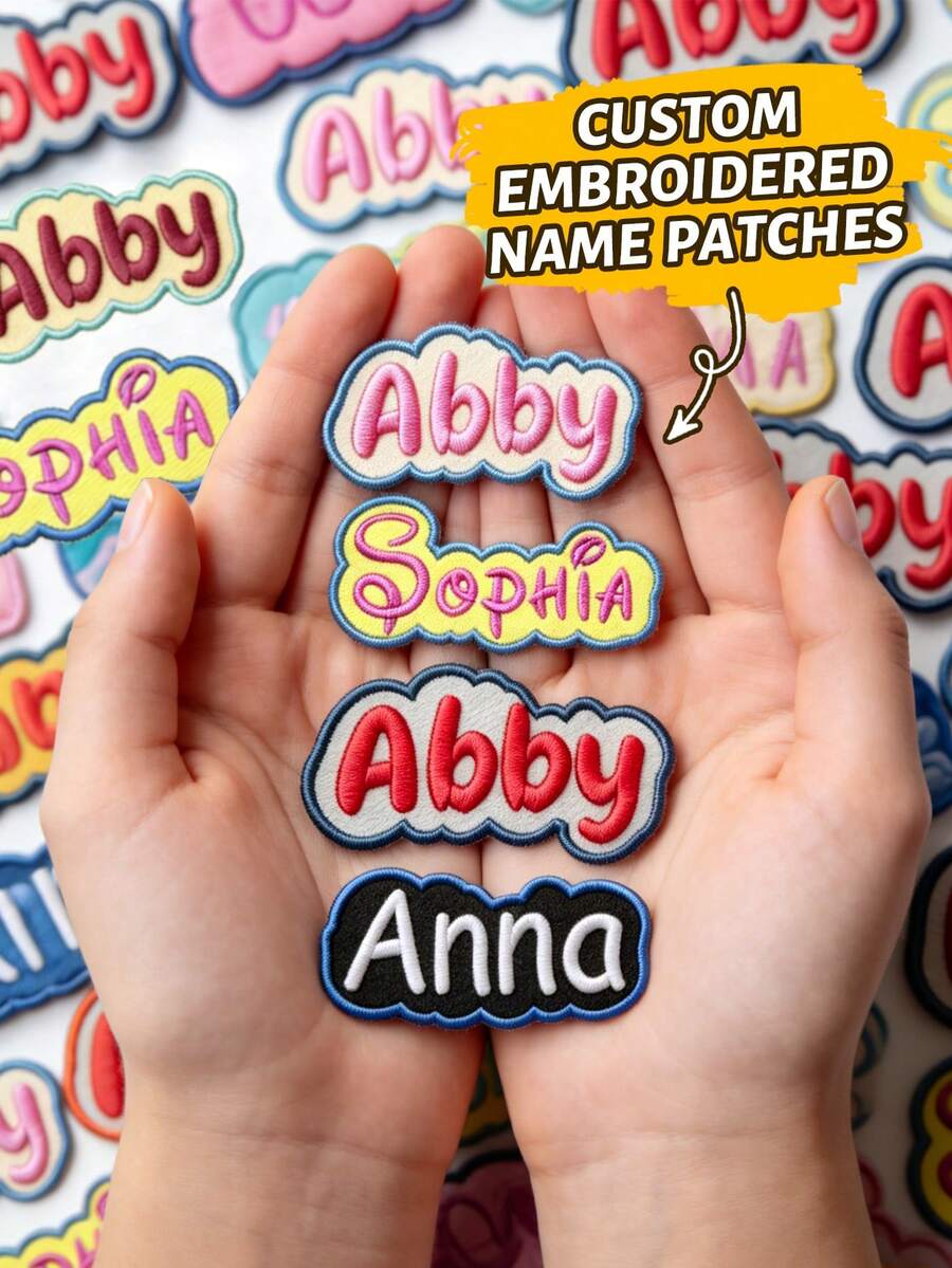 Custom Bubble Name Patch With Embroidered Name, Personalized Hook And Loop Label For Jackets & Bags, Customized Aesthetic Letter Badge, Customizable Cute Cloud Style Decor, Daily Wear Accessory, Kawaii Fashion Accent, Birthday Gift - Style B - View 1