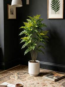 Kmitang 73-135cm 大型人造漆樹 仿真榕樹 高款南天竹植物 熱帶棕櫚葉 塑料漆樹假綠樹葉 用於居家室內外派對裝飾 不含盆 1件裝 - 綠色 - 查看 5