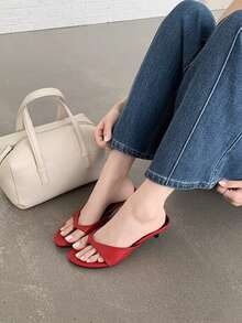 2026 Summer New Minimalist High Heel Sandals, Fashion Open Toe Stiletto Heel French Style Elegant Slide Sandals For Women - Red - View 3