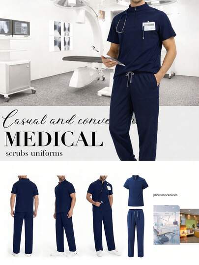 男士短袖护士/医生制服套装，兽医/医护人员服装