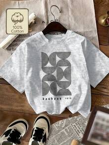 Camiseta de manga corta para mujer con diseño geométrico Bauhaus, estilo retro juvenil de celebridades de internet, 100% algodón puro, cuello redondo, diseño estampado, estilo casual suave y cómodo, disponible en múltiples colores para primavera, verano y otoño, una excelente opción de regalo. - Blanco - Ver 8