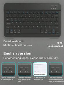 Funda con teclado inalámbrico compatible con iPad, cubierta protectora de cuero desmontable con ranura para lápiz, función de suspensión/activación automática, teclado inalámbrico Bluetooth de 150 mAh, funda de soporte delgada y ligera - Negro - Negro - Ver 4