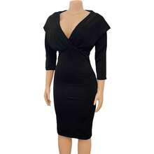 Sexy Fitted Dress For Women, Plus Size, European And American Style, New For Spring 2026, V-Neck And Solid Color - 黑色 - 查看 4