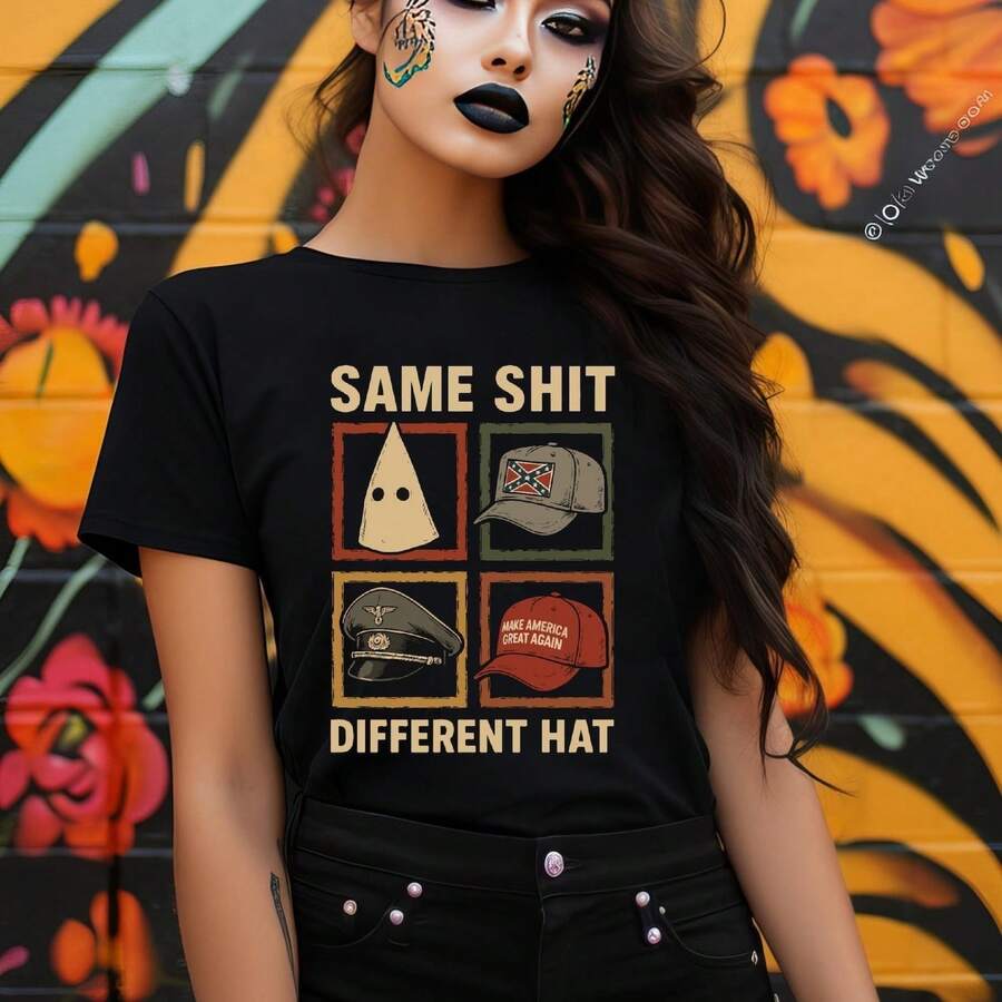 Camiseta de sátira política R, divertida camiseta gráfica de protesta T1EE, misma idea, estilo diferente, camiseta con mensaje de igualdad contra el odio. Camiseta de algodón suave de 220 g para hombres y mujeres, confeccionada con un tejido premium duradero y agradable al tacto, adecuada para todo tipo de cuerpo y para uso diario. Camisetas casuales transpirables y ligeras, conjuntos elegantes para otoño, perfectas para la vida diaria, actividades al aire libre, viajes, vacaciones y diversas fiestas temáticas durante todo el año. - Negro - Ver 1