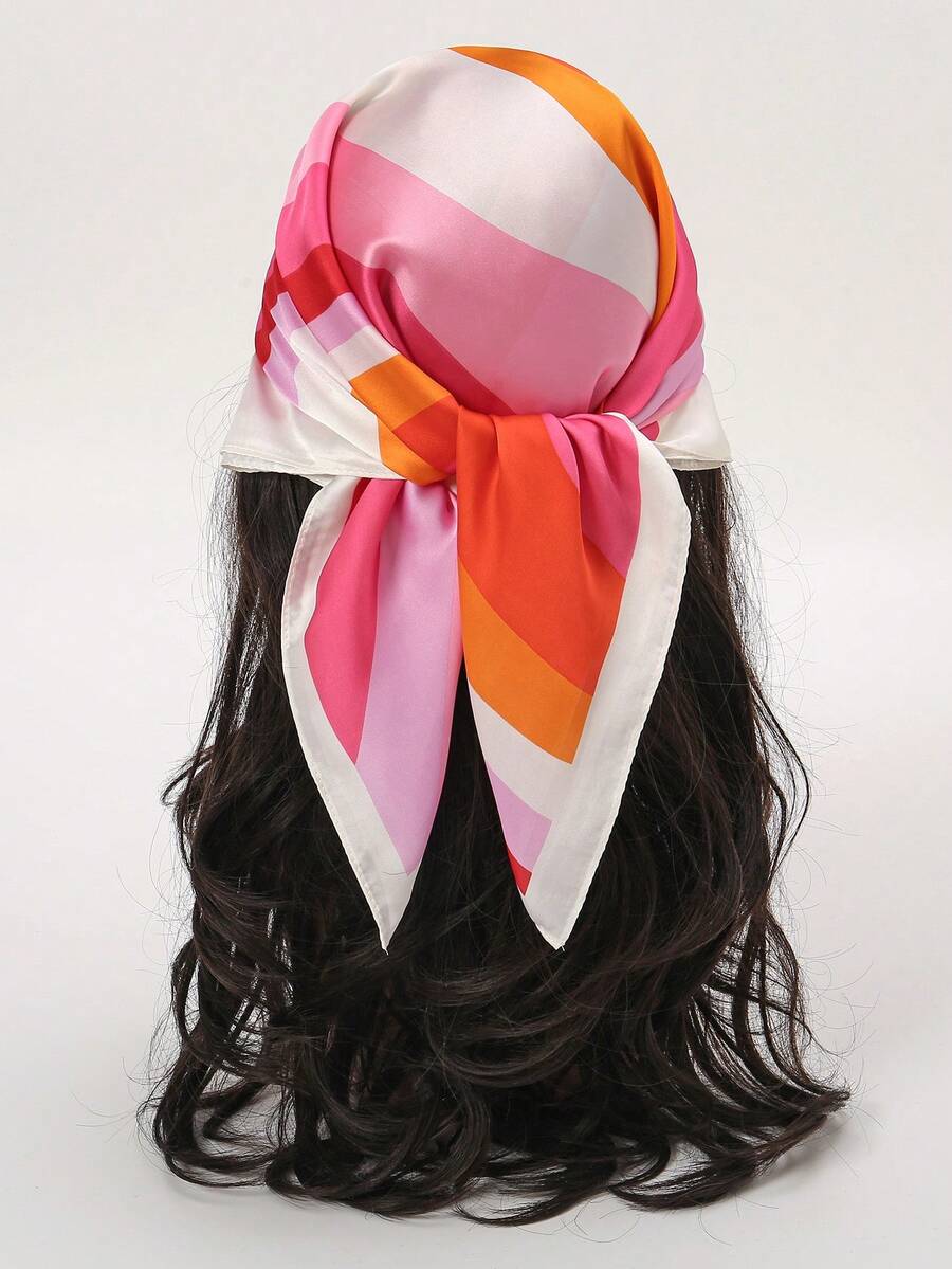 1pc Simple Printed 70cm Square Scarf, New Spring Bandana For Women, Versatile Waist Tie, Headband, Fashion Neckerchief - Multicolor - View 1