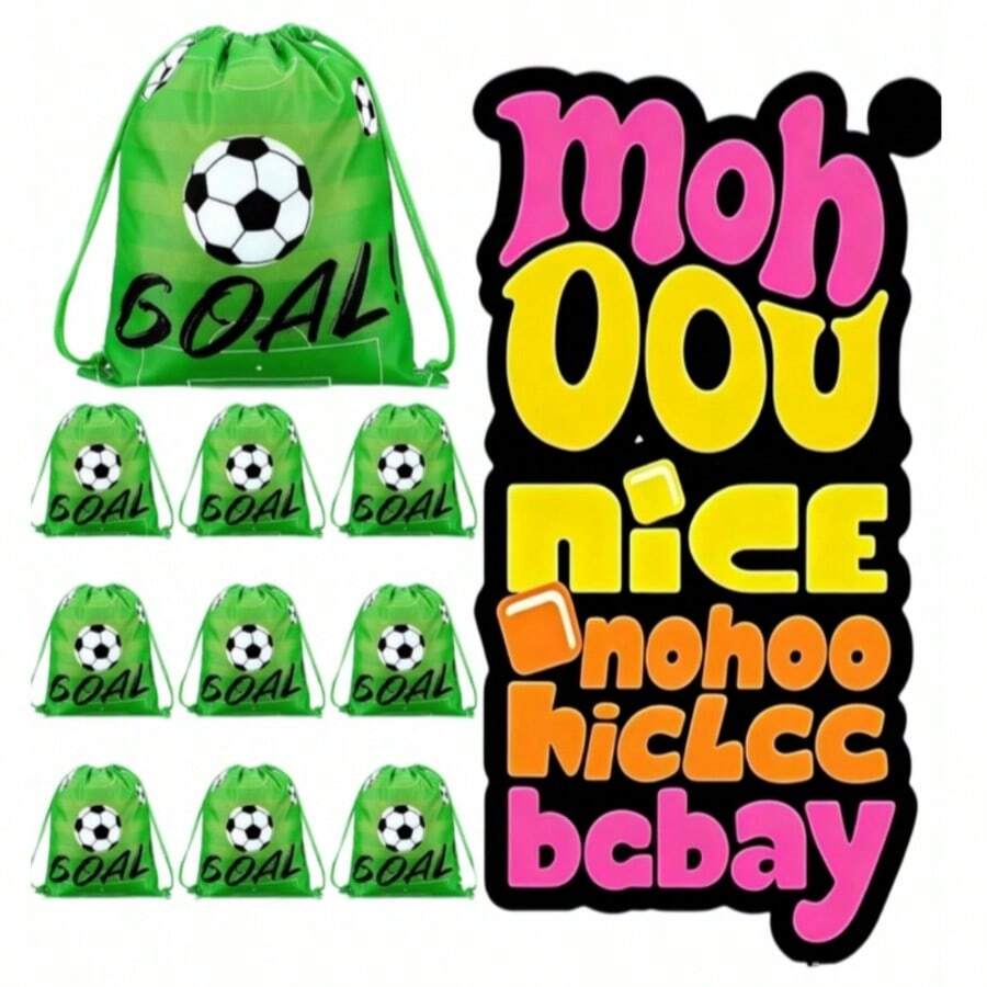 1pc Football Drawstring Backpack, Polyester Portable Storage Bag, Football Game Entertainment Back To School Graduation Gift - Multicolor - View 1