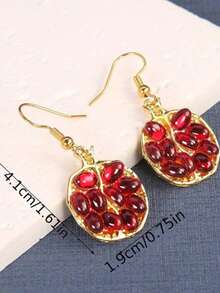 1 par de pendientes colgantes de metal con forma de granada, de estilo europeo y americano, creativos y de moda, con gemas rojas, de diseño único y un sentido interesante de exageración - Multicolor - Ver 3