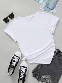 Graphic Print T-Shirt, Short Sleeve, Round Neck, Casual Style For Summer And Spring, Women's Clothing Y2k - 白色 - 查看 2