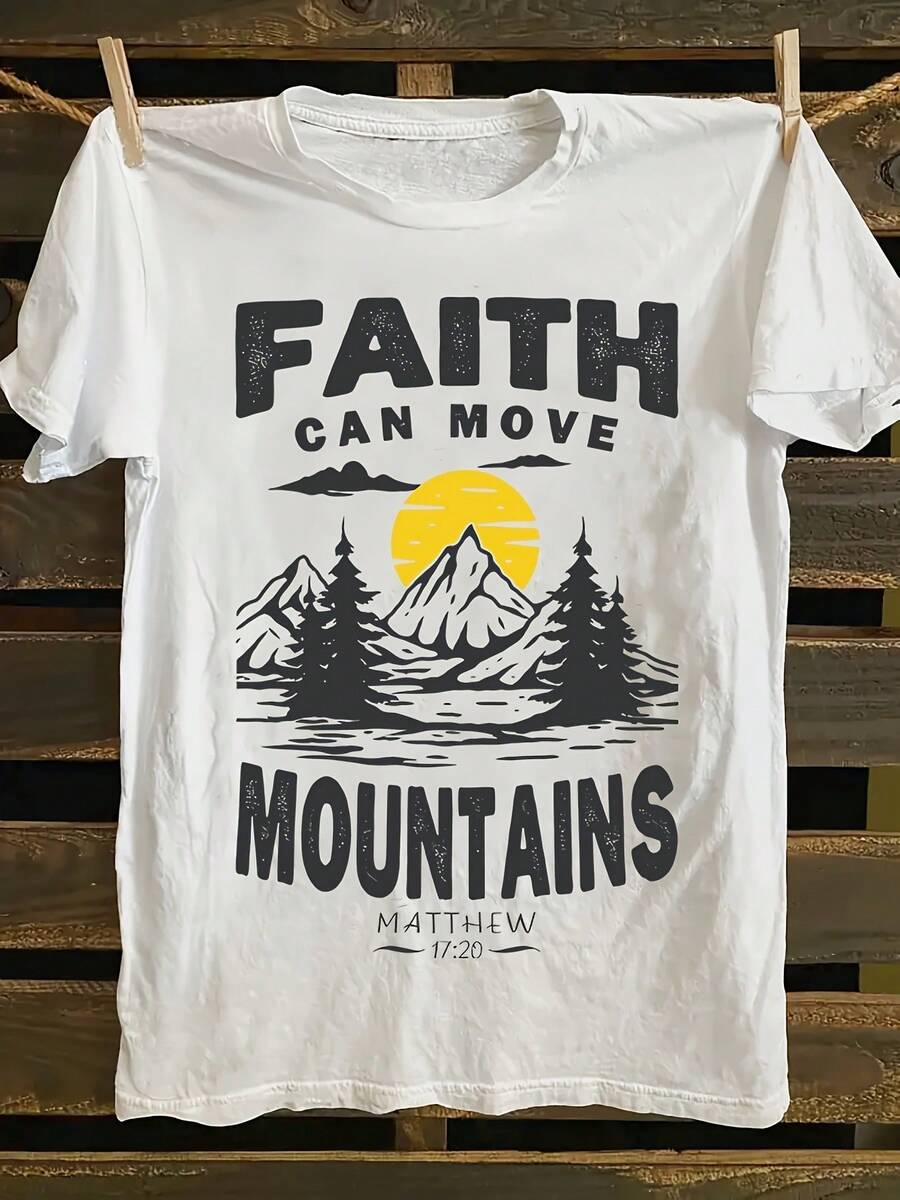 Camiseta de cuello redondo con impresión de manga corta, carta y paise de estilo de vacaciones casual de verano Wo, camisetas de primavera / verano, ropa Wo
