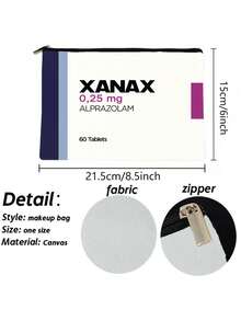 1 unidade de Bolsa para Armazenamento de Medicamentos Leksal Xanax (Alprazolam) - Bolsa para Comprimidos de Alprazolam 0,25mg com Zíper de , Bolsa Cosmética, Bolsa de Armazenamento com Estampa, Bolsa para Guardar Cosméticos, Bolsa para Pequenos Objetos, Bolsa Organizadora, Bolsa para Cosméticos, Bolsa de Higiene Pessoal, Bolsa para Guardar Pincéis e Ferramentas de Maquiagem, Bolsa de Mão, Bolsa de Armazenamento Leve e Dobrável - Multicolorido - Ver 5