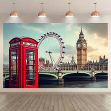 1pc London England Backdrop Banner - British Theme Party Decoration, Suitable For Indoor And Outdoor Use, Featuring Iconic London Landmarks And British Symbols, Easy To Hang For Live Streaming Background, Birthday, Wedding, Christmas, Holiday Celebration And Graduation Ceremony - Fabric Material - 4 - View 5