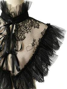 1pc Black Lace Ruffle Mesh Collar, Gothic Victorian Detachable Fake Collar With Ribbon Tie, Vintage Lolita Style Dress Collar Decor - Black - View 6