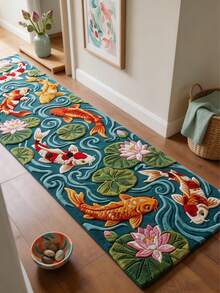 1 pieza Alfombra de pasillo con estampado de estanque de carpa koi, alfombra larga de pasillo, alfombra, alfombra de pasillo, alfombra pequeña, tapete, decoración del hogar, alfombra de área, alfombra de área para sala de estar, decoración del hogar para sala de estar, decoración de habitación, alfombra lavable, regalo de graduación - Multicolor - Ver 4