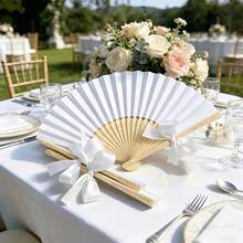 Juego de abanicos de mano personalizados con lazo blanco, abanico de papel plegable para recuerdos de boda, juego de regalo de boda nupcial - Multicolor - Ver 3