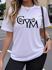 Camiseta suave 100% algodón, de manga corta para mujer, diseño de gimnasio, estampado creativo y divertido, transpirable, elástica, de cuello redondo, cómoda para usar al aire libre en primavera, verano y otoño, estilo Y2K, holgada, casual, sencilla y a la moda, de cuello redondo, transpirable, de algodón, combina con todo. - Blanco - Ver 6