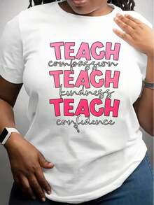 White T-Shirt With "Teach Compassion, Teach Kindness, Teach Confidence" Print For Teachers And Educators - White - View 7
