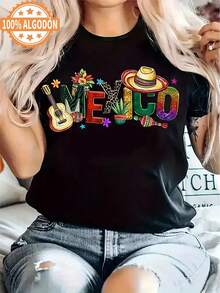 Camisetas 100% para mujer, tallas S-XXL, cuello redondo, tejido suave, manga corta, adecuadas para actividades de baile. - Negro - Ver 6