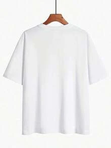 Soft And Comfortable Korean Style T-Shirt, Women's Summer Casual Clothing In Macaron Style With Colorful Round Letters, Printed With "OFTEN YAPS ABOUT BRUNCH" On The Round Neck, Made Of Pure Cotton, Short Sleeve T-Shirt - Unisex Loose Fit Cotton T-Shirt With Round Neck, 100% Breathable Cotton - 白色 - 查看 4