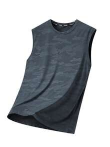 Herren Mehrfarbiges Camouflage Tanktop, Rundhals Atmungsaktives Mesh Weste, Schnelltrocknendes Sport Tanktop für Fitness & Training - Dunkelgrau - Übersicht 2