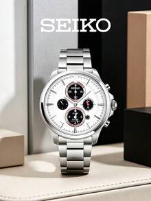 Seiko SSC033J1 男士太阳能石英表，计时功能，不锈钢表带，经典商务休闲腕表，男士礼品 - 銀色 - 查看 6