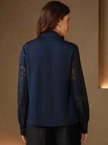 Women Blouses & Shirts - Navy Blue - View 2
