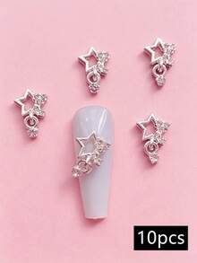 10pcs 3D Modeling, Made Of Zinc Alloy And Rhinestone Materials, Silver, Starfish, Heart-Shaped, Star Pendant, Heart Pendant, Pentagram Nail Art Decoration, Suitable For Nail Art Creation, Cute Style, DIY Decorative Accessories, Shiny Nail Accessories, Nail Products, Nail Gemstones Nails Decorations From The Y2K Valentine's Day Mother's Conservation Association - Multicolor - View 7