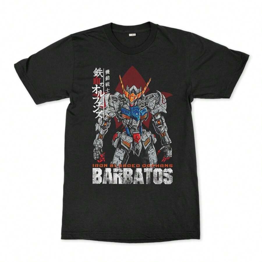 Camiseta Gundam I1ROnBlooded OrpH1ans Barbatos, tallas para hombre y mujer GUN328113. Camiseta de algodón suave de 220 g para hombre y mujer, confeccionada con un tejido premium duradero y agradable al tacto, ideal para todo tipo de cuerpo y para uso diario. Camisetas casuales transpirables y ligeras, conjuntos elegantes para otoño, perfectas para el día a día, actividades al aire libre, viajes, vacaciones y fiestas temáticas durante todo el año. - Negro - Ver 1