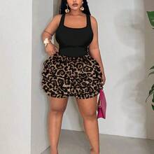 Slayr Vintage Leopard Print Plus Size 2 Pieces Set, Suitable For Vacation, Music Festival - Multicolor - Ver 10