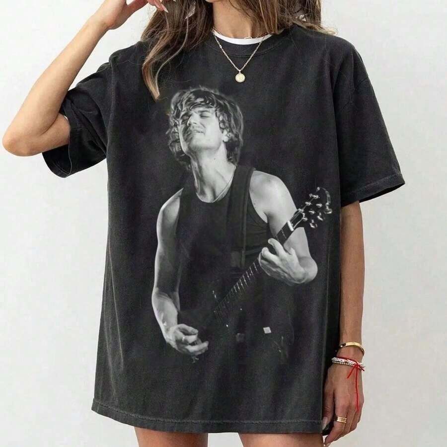 Camiseta Negra para Mujer de Joe Keery - Cuello Redondo Clásico de Algodón, Camiseta Básica Suave para Uso Diario - Multicolor - Ver 1