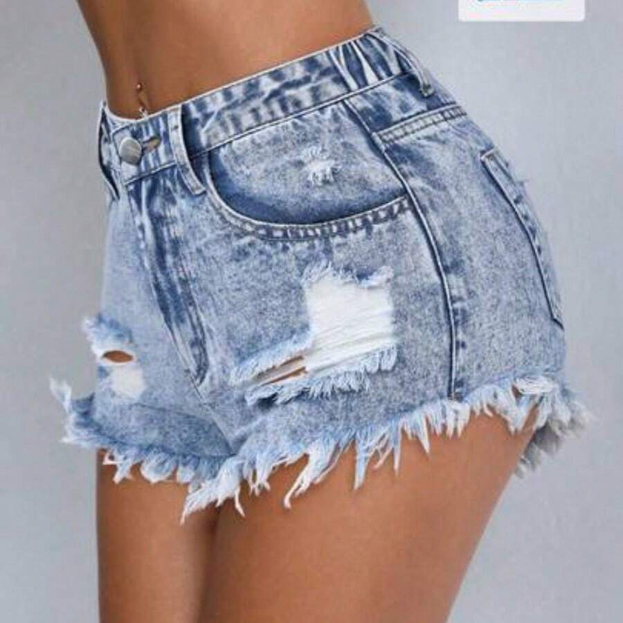 ICON Plus Size Fashion Casual Summer Versatile Distressed Denim Shorts - Lavado ligero - Ver 1