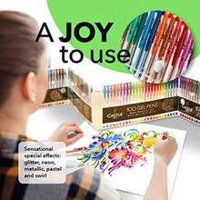 Castle Art Supplies 100 Gel Pen Set with Case for Or Adult Coloring Books Drawing Scrapbooking Writing - Kit Includes Swirl Pastel Metallic Glitter and Neon Smooth Fine Tip Gels - Multicolor - Ver 5