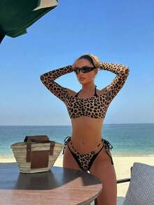 Conjunto de 3 piezas de traje de baño negro y blanco para mujer, conjunto de traje de baño casual y sexy de 3 piezas para resort de playa, conjunto de traje de baño de 3 piezas para mujer, Bottom de traje de baño para mujer, conjunto de playa negro y blanco para mujer - Multicolor - Ver 3