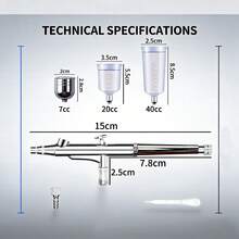 131pcs Airbrush Kit With 0.3mm Nozzle, Interchangeable Paint Cups - Ideal For Nail Art, Tattoos, Cake Decorating And Toy Model Painting - Silver - View 2