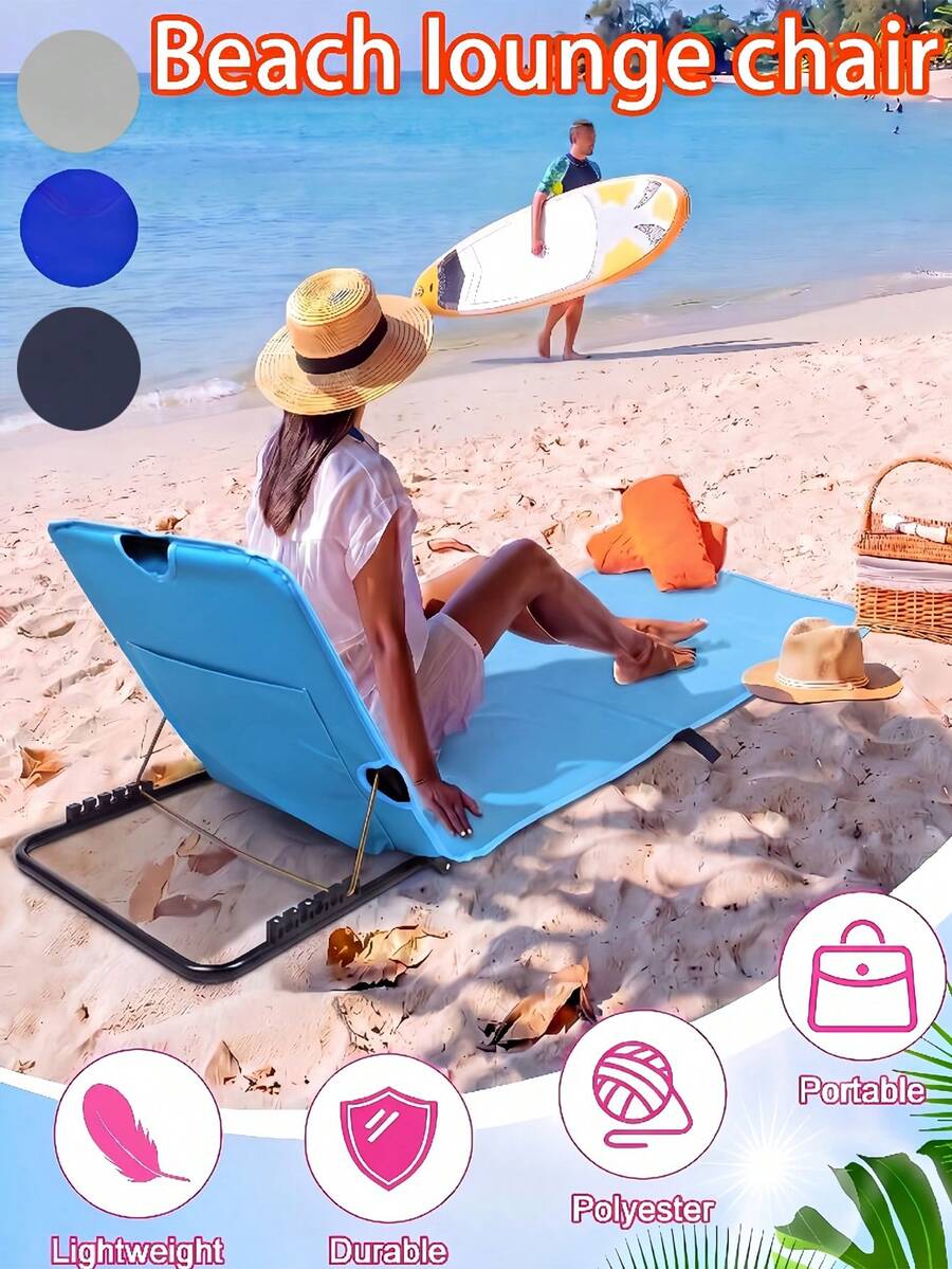 1pc 8-Color Foldable Beach Lounge Chair, Lightweight Portable Design, 5-Level Adjustable Backrest, Versatile For Lying Or Sitting, Spacious & Comfortable When Unfolded, Compact Storage, Easily Fits In Backpack, Ideal For Beach Relaxation, Camping, Picnics