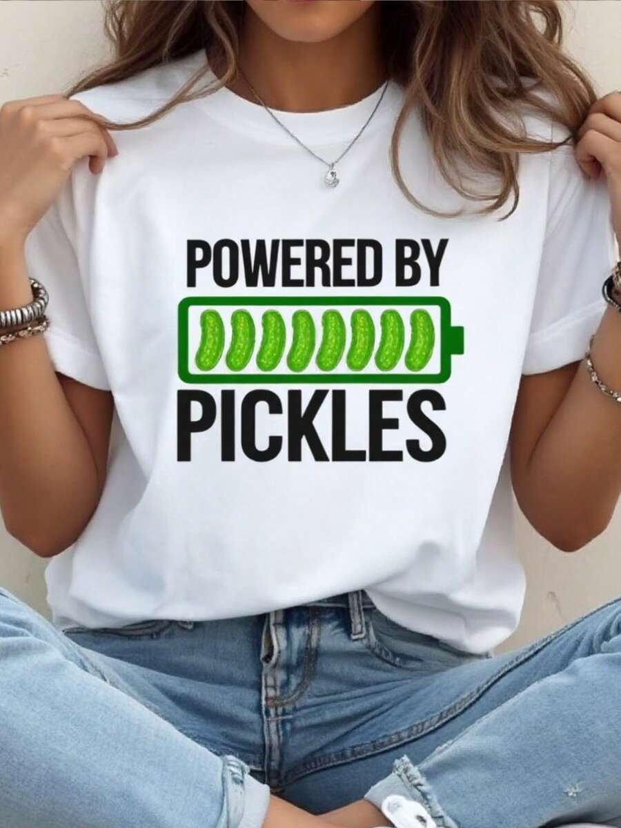 Camiseta divertidickle icono de la mujer impuls por Pickles - blanco relado ence manga corta cuello de la tulación casual tee con Pickle y + diseño de carga, verano transpirable y todo el año para los amantes de Pickle