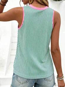 Camiseta sin mangas casual de cuello redondo con estampado floral para mujer, camisa cómoda para uso diario en verano. - Multicolor 4 - Ver 2