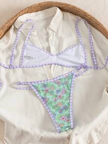 PEPPERMOLLY Bộ bikini nữ 2 mảnh họa tiết kẻ caro hồng, đồ bơi gợi cảm thời trang phù hợp cho bãi biển mùa hè, hồ bơi, thể thao và kỳ nghỉ - Nhiều màu 2 - Xem 3
